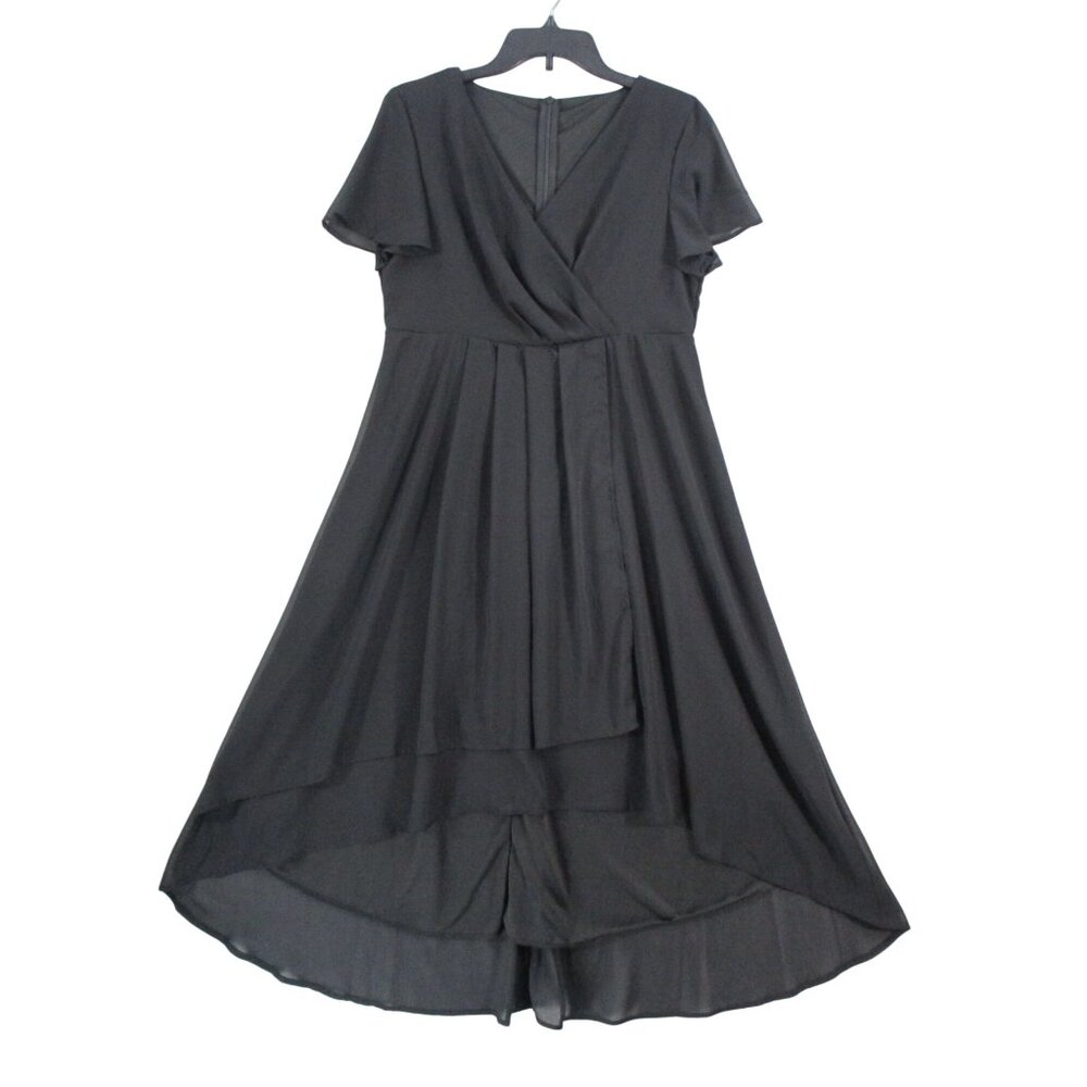 Black High-Low Chiffon Whimsy Goth Sheer Layering Dress With V-Neckline Size M